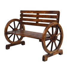 2-Person Wooden Wagon Wheel Armrest Bench Outdoor Garden Yard Decorative Chair