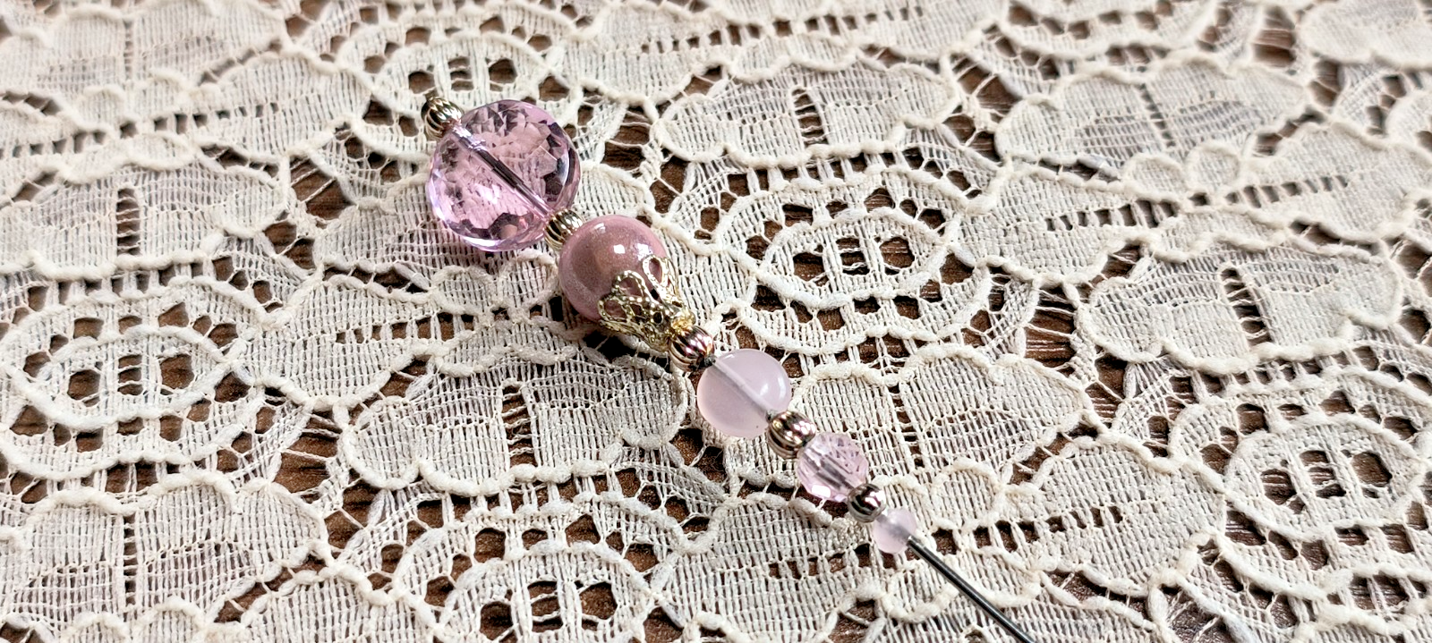 Blush Pink Glass Crystal Beads Silver Finish Scarf or Hat Pin Hatpin-image