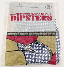 VTG Mens Swim Trunks Dipsters 1970s Disposable Travel Blue Gingham Funny Gift