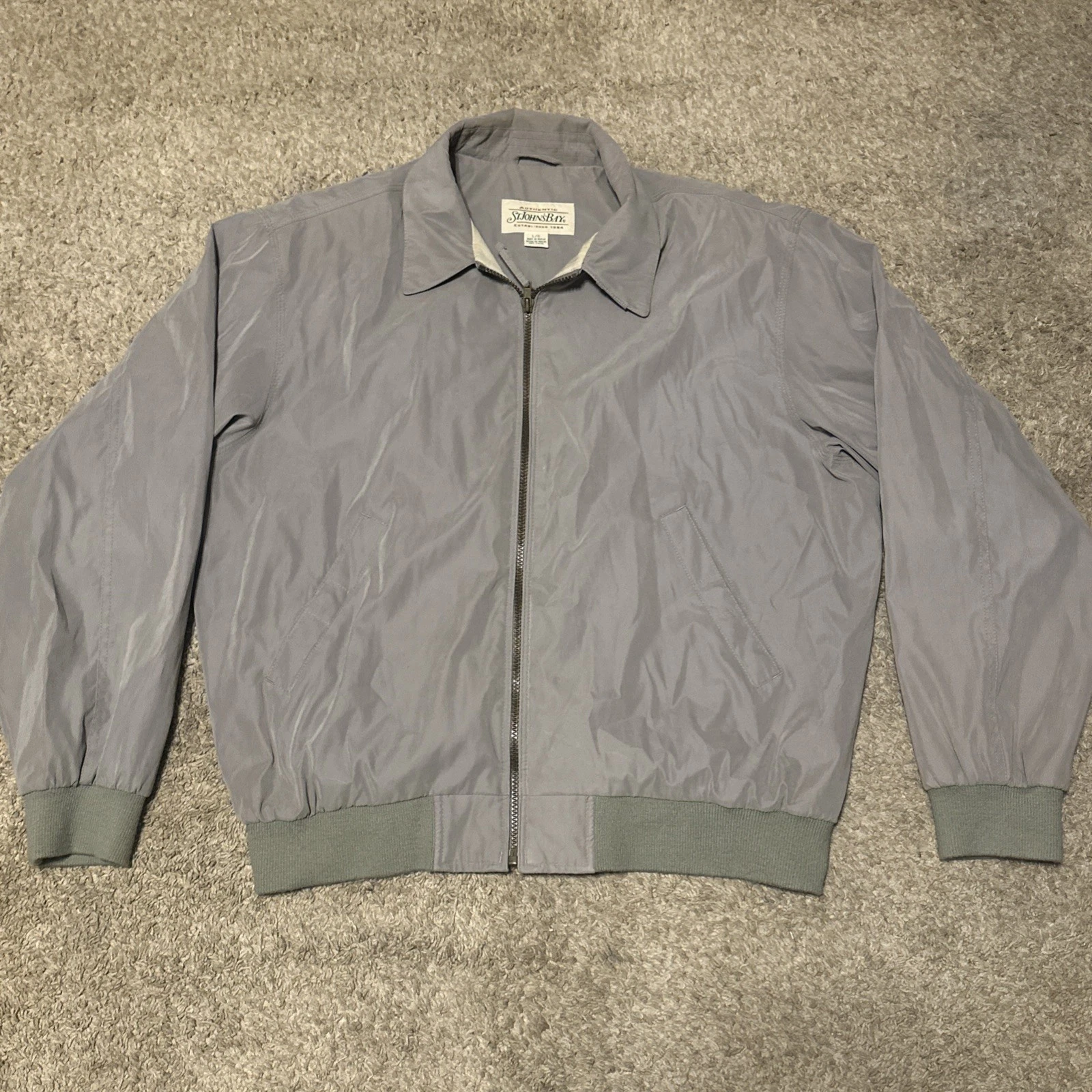 St. Johns Bay Mens Water Repellant Microfiber Golf Jacket Large Khaki Full Zip