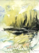 Original Watercolor Painting, Abstract landscape by Vasil Vasilev
