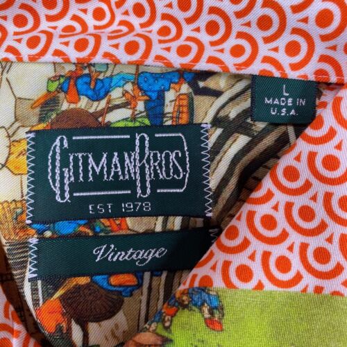 Gitman Bros Shirt Mens Large Multi Button Up USA Rayon Vintage Oriental Chinese - Picture 16 of 18