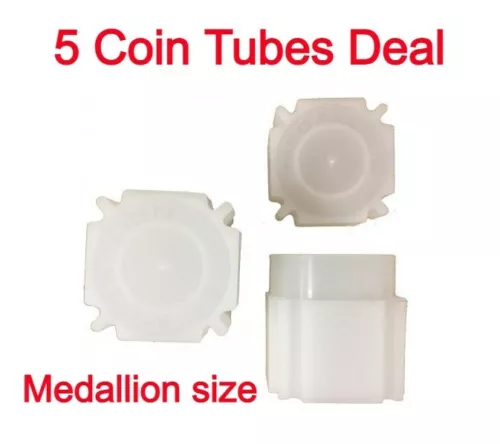 5 Coin Safe Archival Clear Plastic 10 Medallion Half Tube Size Best Storage NEW