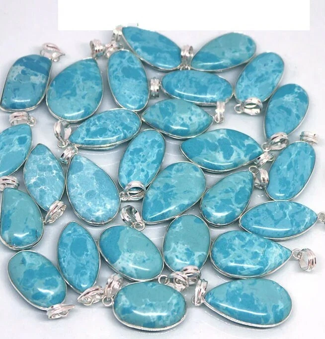 Lote de colgantes Larimar, colgante bisel, colgante enchapado en plata de ley 925, regálalala~ Foto 2 de 2