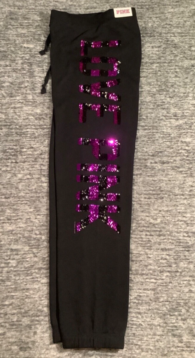 Victoria's Secret Pink Bling Wear Everywhere Pants Black Purple S NWT READ