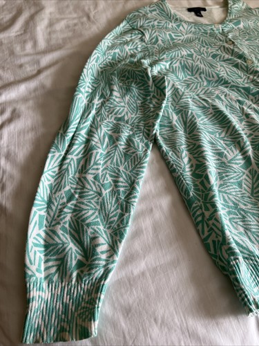Land's End Women's 2X Long Sl Aqua & Ivory Button Up Cardigan Sweater - Pristine - Picture 5 of 8