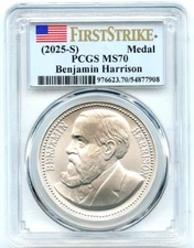 1889 Benjamin Harrison Presidential .999 Silver Medal, PCGS MS-70, First Strike!