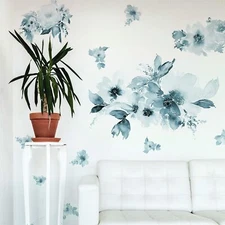 RoomMates RMK4708GM Watercolor Floral Peel and Stick Wall Decals , Blue
