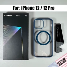 CASEKOO Case for iPhone 12/12 Pro - Clear w/ Blue Frame | Magnetic | Phone Stand