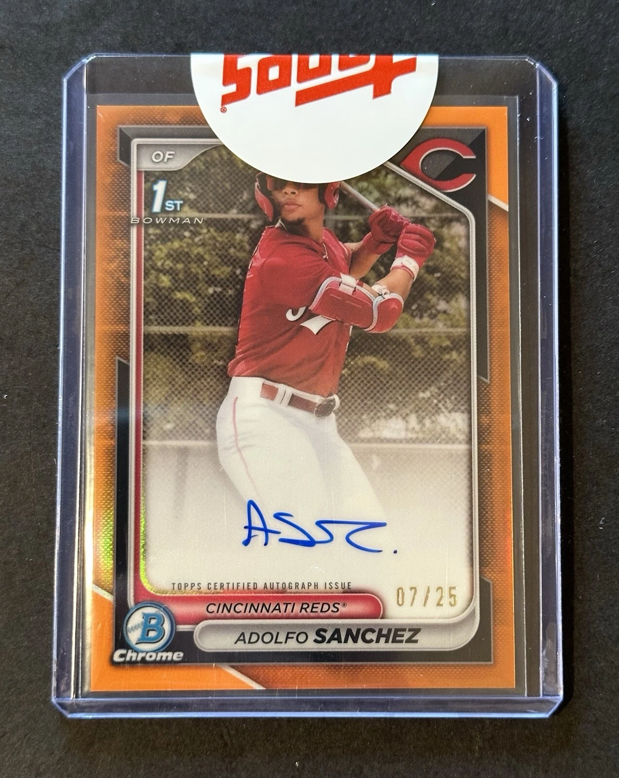 2024 Bowman Chrome Adolfo Sanchez Orange Refractor 1st Auto 7/25 Reds Rookie