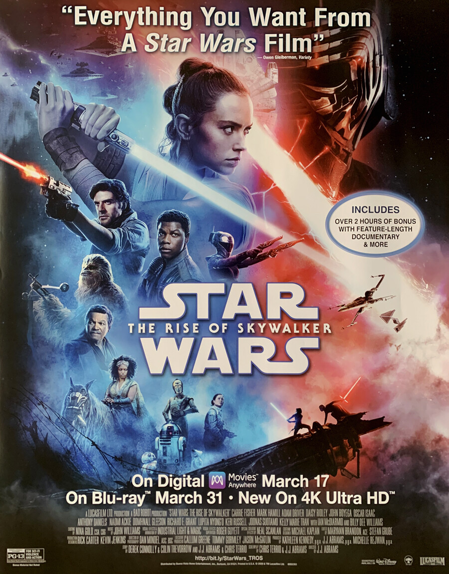 STAR WARS THE RISE OF SKYWALKER DVD MOVIE POSTER 1 Sided ORIGINAL