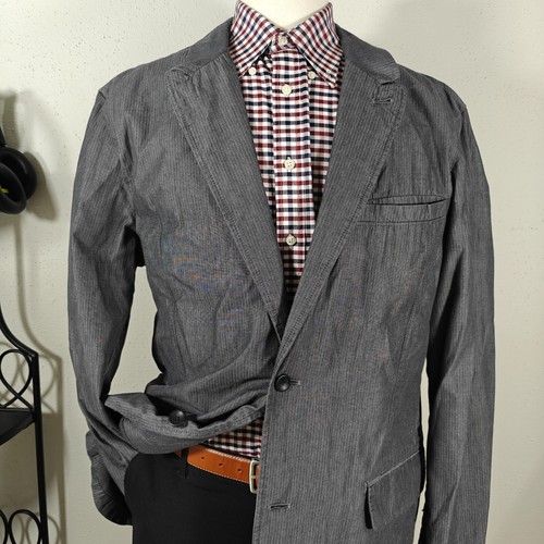 GAP Men's Sport Coat Blazer Two Button Gray Striped 100% Cotton Size XXL - Picture 2 of 16