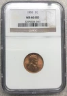 NGC Lincoln Cent 1955-P MS66 Red “Cracked Skull" Variety, Great Looking Example