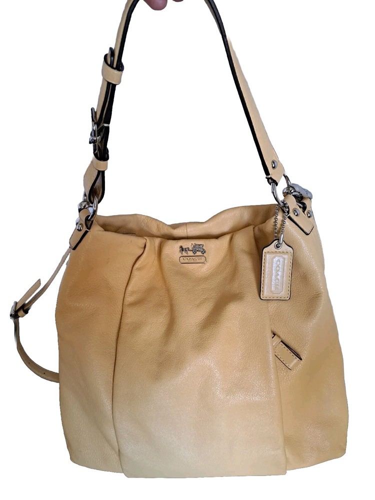 COACH Hobo Yellow Leather Shoulder Crossbody Bag Adjustable Straps, Silver Color