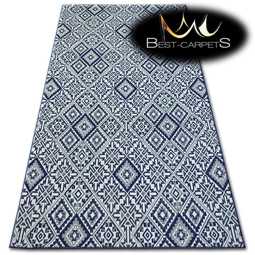 EASY TO CLEAN SISAL RUG blue squares 'COLOR' PRACTICAL hardwearing and