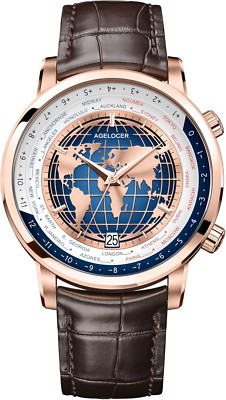 Agelocer Mens Watch World Time Business Mechanical Wrist Leather Strap Planet