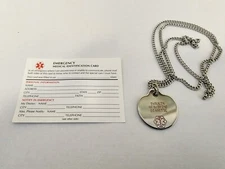 Diabetic Medical Alert Necklace, Pendant With Chain