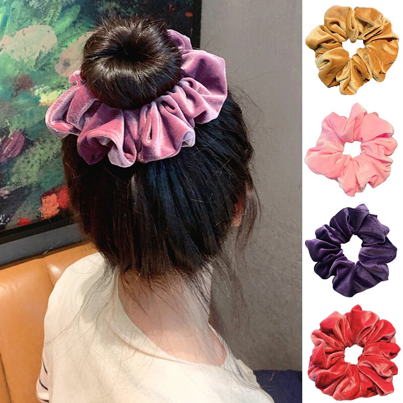 Corbatas elásticas cola de caballo bandas de goma lisas de terciopelo de gran tamaño para mujer⇓ Foto 4 de 4