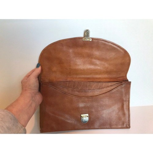 Vintage 1970's Leather Envelop Clutch Purse Industria Argentina Brown VACA Canoa - Picture 3 of 8