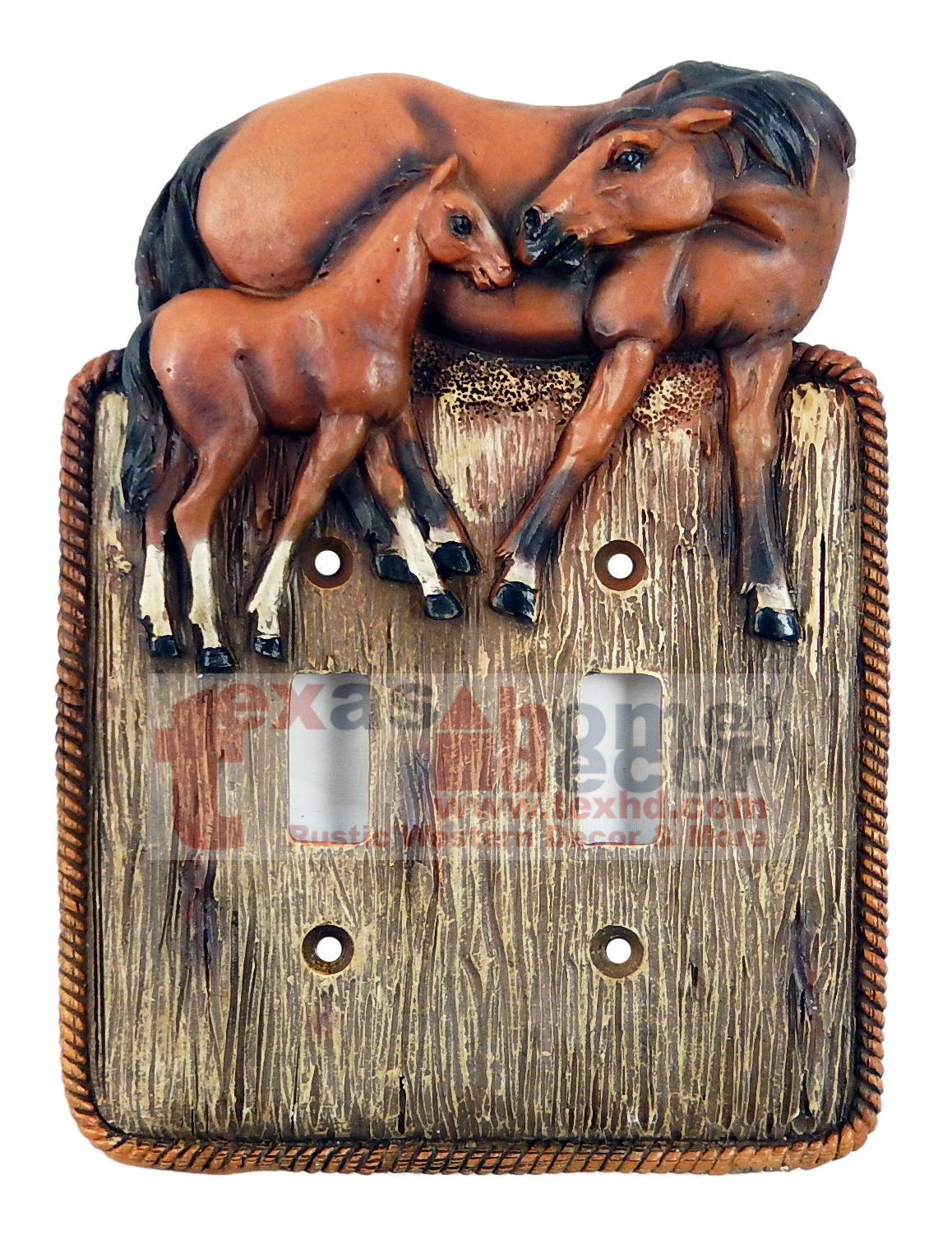 Western Running Horses Light Switch Plate Covers Faux Wood Look Rope ...