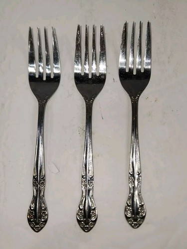 3 pc UTICA SARANAC Floral Dessert Forks 6" Stainless Utica Korea Flatware