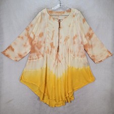Yellow Tie Dye Womens Dress Embroidery Flowy Keyhole Micro Mini Swing Size OS