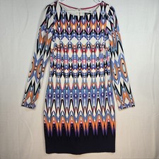 Vince Camuto Multicolor Blue Pink Orange Stretch Sheath Long Sleeve Dress Size 8