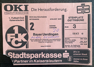 3702 Ticket BL 90/91 1. FC Kaiserslautern - FC Bayer 05 Uerdingen, 06.04.1991