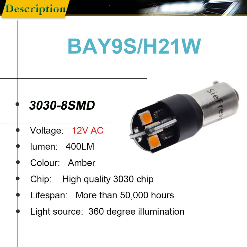 Eseastar BAY9S H21W LED Bulbs Amber 12V-24V 21LED SMD4014, CANbus Error Free with Projector for Side Lights Car, Backup for Interior Lighting