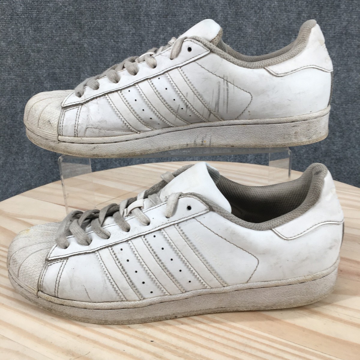 Adidas Shoes Mens 10 Superstars Sneakers White Leather Lace Up Comfort Low  Top