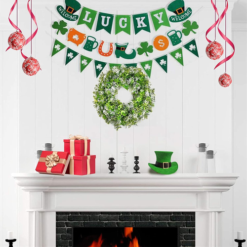 St Patricks Day Decorations Artificial Wreath Lucky Shamrock Clover Leprechaun H - Picture 3 of 12