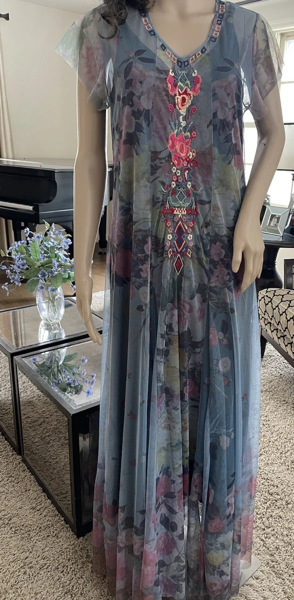 green emerald velvet dress JOHNNY WAS Jolene Mesh Dress Size Large – Consign With Katie main image 1