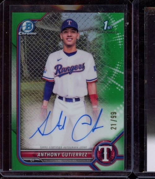 2022 BOWMAN CHROME ANTHONY GUTIERREZ 1ST BOWMAN GREEN REFRACTOR AUTO 21/99