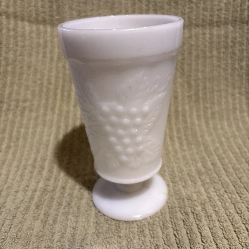 Vintage Anchor Hocking Milk Glass Goblet With Grape And Vine Pattern