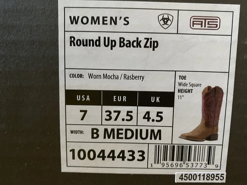 Ботинки Ariat округлые 7,5 мокко/малина с широким квадратным носком и задней молнией - Изображение 2 из 4