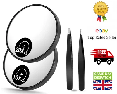 OMIRO 10X 20X Magnifying Mirror Beauty Makeup compact small Suction Cup and 2 Tweezers
