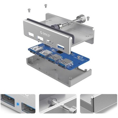 ORICO MH4PU Aluminum Alloy 4-Port USB 3.0 Clip Desktop USB Hub Extension Adapter
