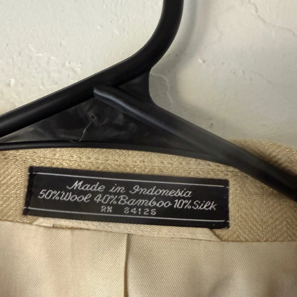 Chaqueta Blazer Abrigo Deportivo Haspel Para Hombres Tostado Lana Espiga Bambú Mezcla Seda 44R Foto 4 de 4