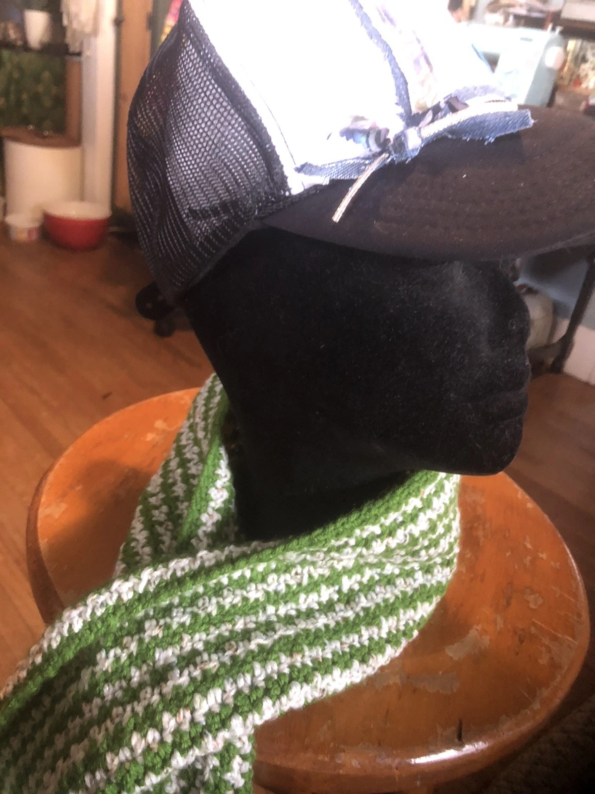 Handmade Herringbone Scarf Crochet Knit 6"X 64" Neck Wrap Soft Acrylic Green