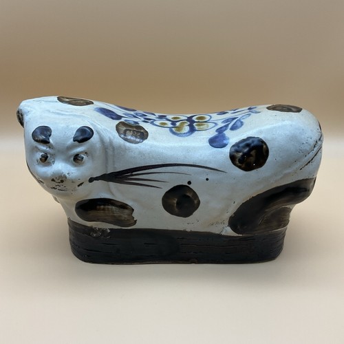 Antique 19th Century Chinese Hand Painted Cizhou Ware Porcelain Cat Pillow