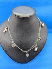 Silver Sautoir Necklace 6 Charms Double Chain Vintage