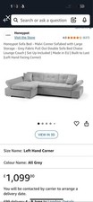 Corner Sofa Bed with Storage Fabric Grey