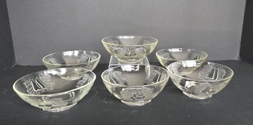 RARE Jeannette Depression Glass Baltimore Pear 6 Small Bowls Circa 1950s MCM