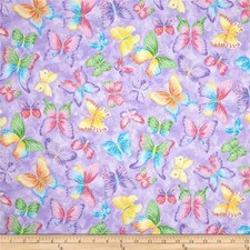 Cotton Butterflies Glitter Purple Cotton Fabric Print by the Yard D773.38