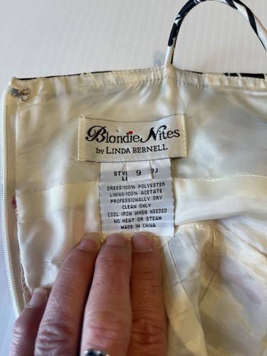 Vintage Blondie Nites Prom Formal Black & White Floral Pink Sash Empire Size 9 - Picture 7 of 12