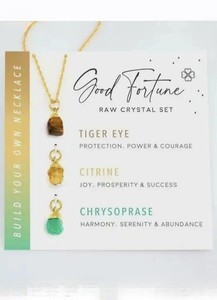 Authentic Tiger Eye Citrine Chrysoprase Necklace Jewelry Set Gold-plated