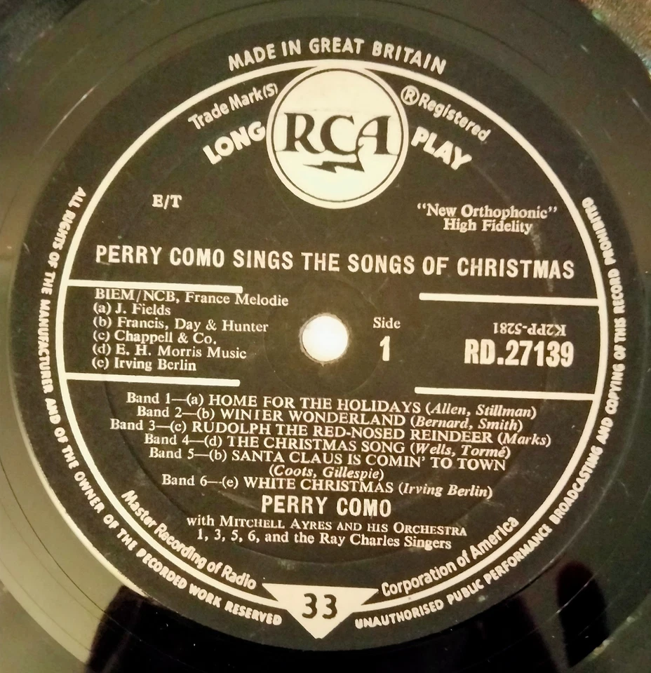 Vinyl LP - Perry Como Sings The Songs Of Christmas - 10 Tracks - RCA RD-27139 - Image 4 of 4