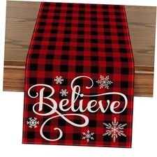Red and Black Buffalo Plaid Believe Table Runner, 13" x 120" Red / Black