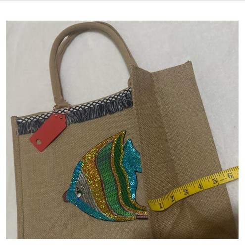 Natural Burlap Jute Tote Bag/Cotton handles 12x5.5x15"Fine And delicate Fish - 第 6/9 張圖片