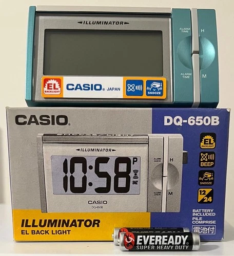 CASIO ALARM CLOCK - (GREEN FRONT) BACK LIGHT ILLUMINATOR D650B